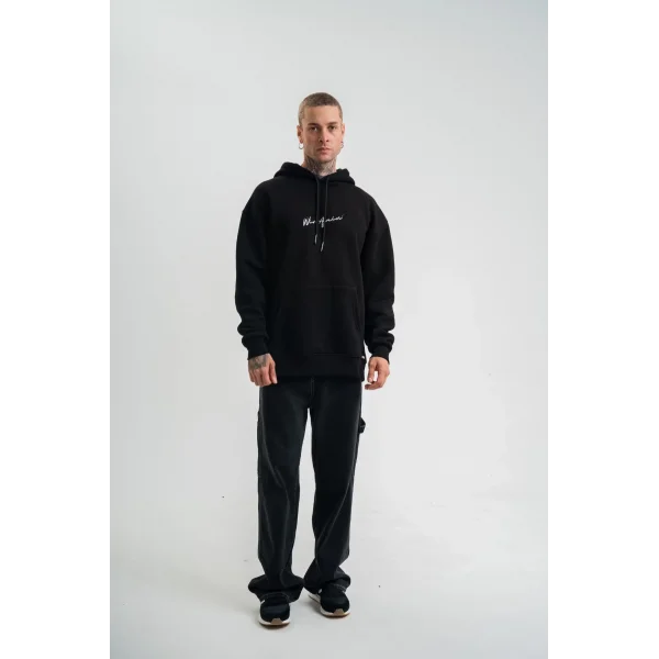 Erkek Kapşonlu Double Oversize Dijital Patchli SweatShirt - Siyah