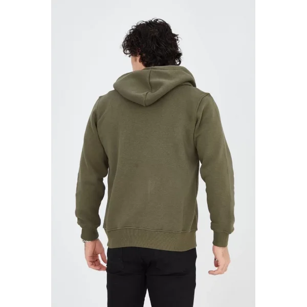 Erkek Kapüşonlu Baskılı Fermuarlı Hırka - Yeşil