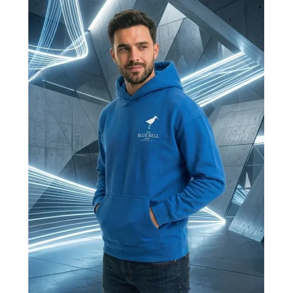 Erkek Kapüşonlu Double Oversize Hoodie – Üç İplik Pamuklu, Deniz Ve Yelken Baskılı, Kanguru Cepli Premium Sweatshirt - Saks Mavi