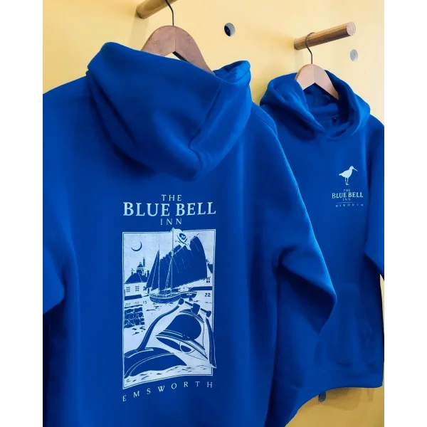 Erkek Kapüşonlu Double Oversize Hoodie – Üç İplik Pamuklu, Deniz ve Yelken Baskılı, Kanguru Cepli Premium Sweatshirt - Saks Mavi