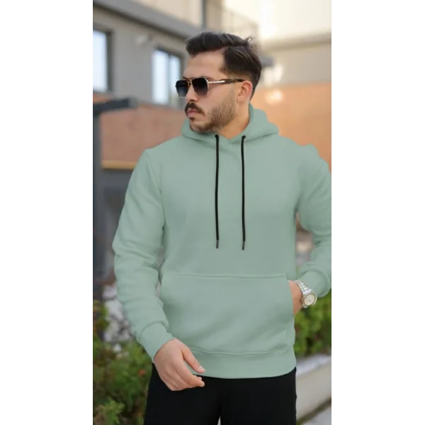 Erkek Kapüşonlu Üç İplik Şardonlu Hoodie