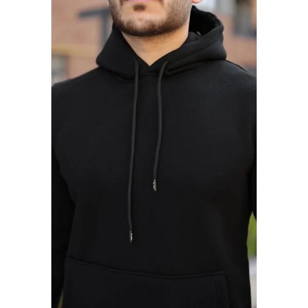 Erkek Kapüşonlu Üç İplik Şardonlu Hoodie