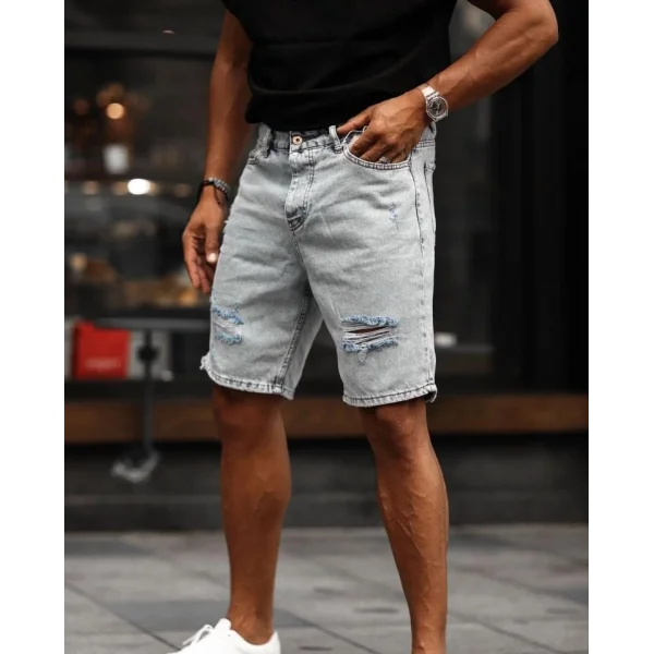 Erkek Kar Yıkama Yırtık Detaylı Şort