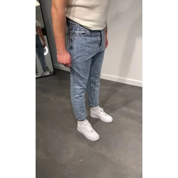 Erkek Kar Yıkamalı Buz Mavi Mom Jean