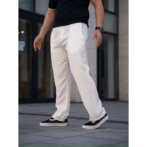 Erkek Keten Cepli Çıma Dikişli jogger Buggy Pantalon Rahat kalıp - Beyaz