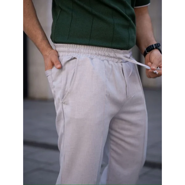 Erkek Keten Cepli Çıma Dikişli Jogger Buggy Pantalon Rahat Kalıp - Gri