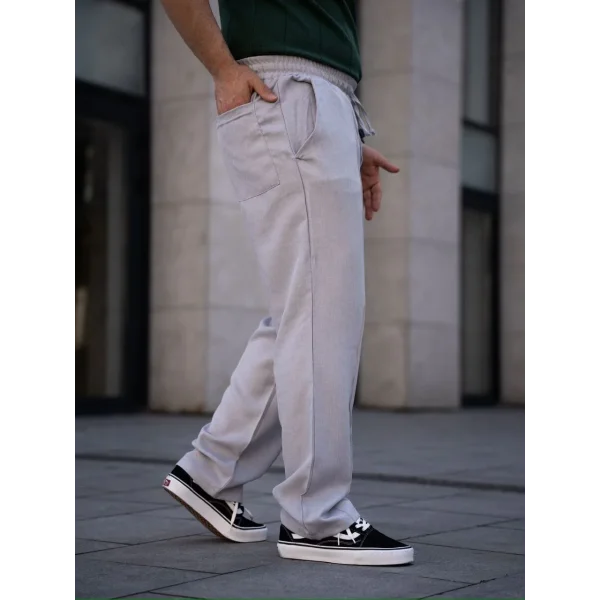 Erkek Keten Cepli Çıma Dikişli jogger Buggy Pantalon Rahat kalıp - Gri