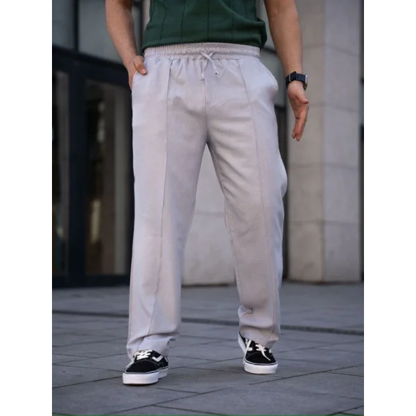 Erkek Keten Cepli Çıma Dikişli Jogger Buggy Pantalon Rahat Kalıp - Gri