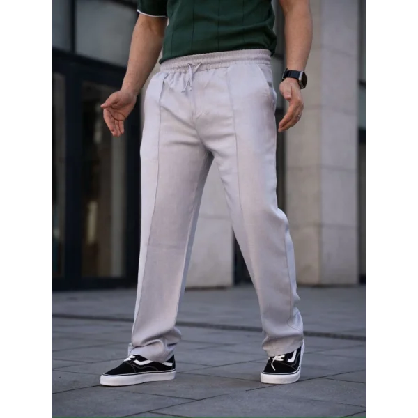 Erkek Keten Cepli Çıma Dikişli Jogger Buggy Pantalon Rahat Kalıp - Gri