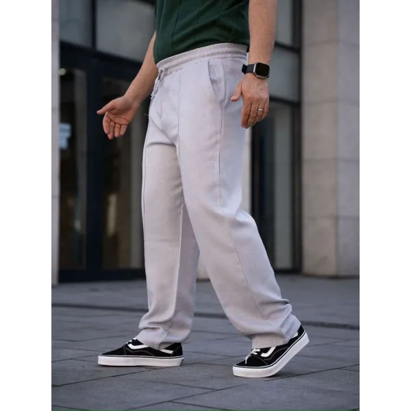 Erkek Keten Cepli Çıma Dikişli jogger Buggy Pantalon Rahat kalıp - Gri
