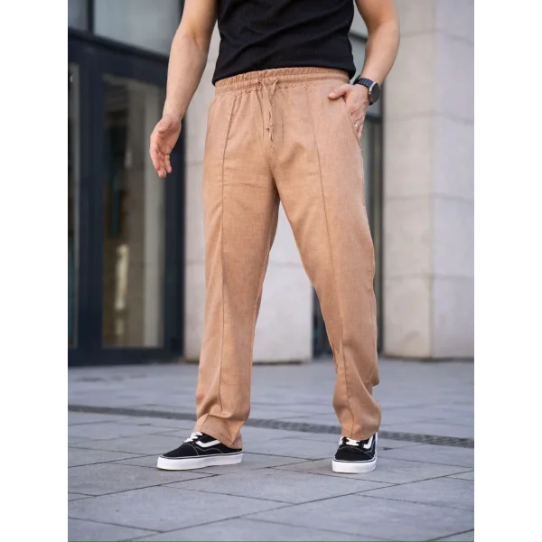 Erkek Keten Cepli Çıma Dikişli jogger Buggy Pantalon Rahat kalıp - Kahverengi