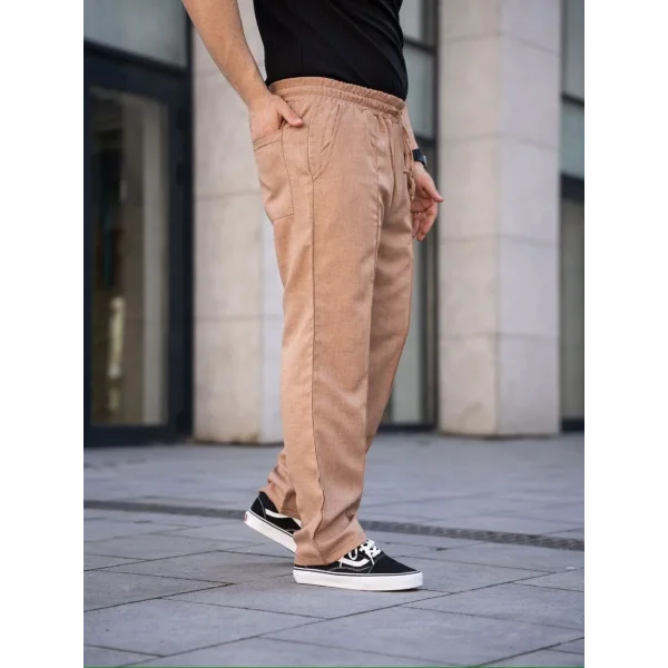 Erkek Keten Cepli Çıma Dikişli jogger Buggy Pantalon Rahat kalıp - Kahverengi