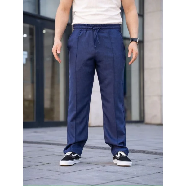 Erkek Keten Cepli Çıma Dikişli Jogger Buggy Pantalon Rahat Kalıp - Lacivert