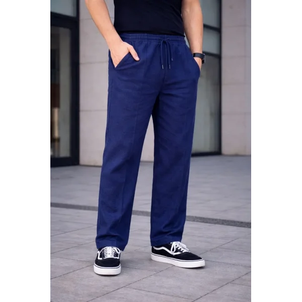 Erkek Keten Cepli Çıma Dikişli jogger Buggy Pantalon Rahat kalıp - Lacivert