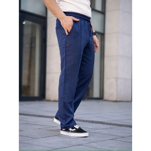 Erkek Keten Cepli Çıma Dikişli jogger Buggy Pantalon Rahat kalıp - Lacivert