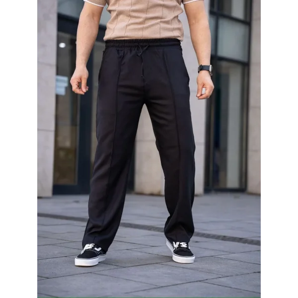 Erkek Keten Cepli Çıma Dikişli jogger Buggy Pantalon Rahat kalıp - Siyah