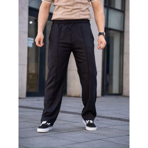 Erkek Keten Cepli Çıma Dikişli Jogger Buggy Pantalon Rahat Kalıp - Siyah