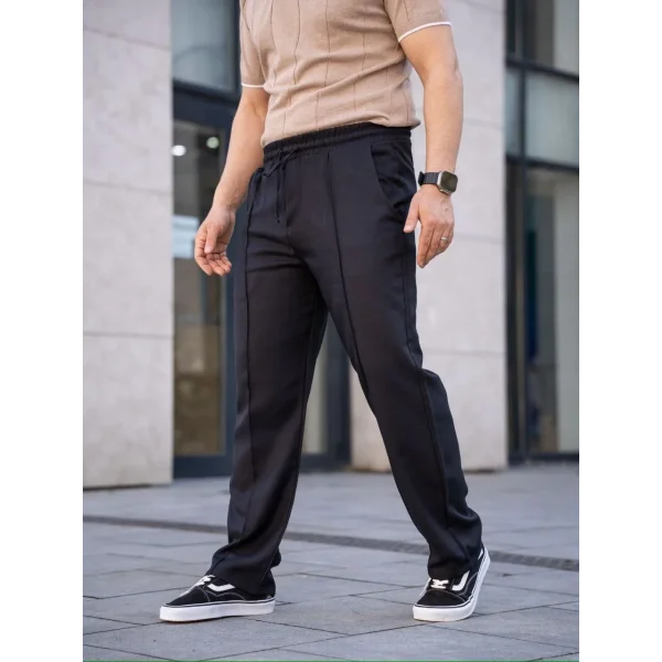 Erkek Keten Cepli Çıma Dikişli jogger Buggy Pantalon Rahat kalıp - Siyah