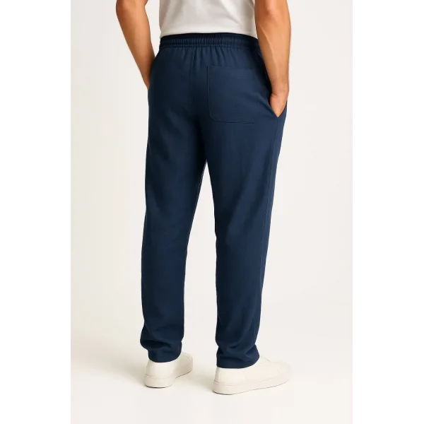 Erkek Keten Pantolon – Cepli, Beli Lastikli ve Bağcıklı, Nefes Alan Rahat Kalıp, Yazlık ve Baharlık Günlük Giyim, Şık & Konforlu Boru Paça Model - Lacivert