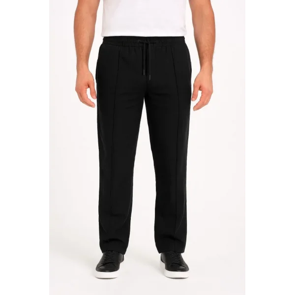 Erkek Keten Pantolon – Cepli, Beli Lastikli ve Bağcıklı, Nefes Alan Rahat Kalıp, Yazlık ve Baharlık Günlük Giyim, Şık & Konforlu Boru Paça Model - Siyah