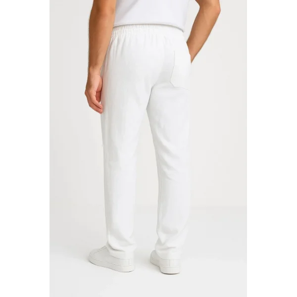 Erkek Keten Pantolon – Cepli, Beli Lastikli ve Bağcıklı, Nefes Alan Rahat Kalıp, Yazlık ve Baharlık Günlük Giyim, Şık & Konforlu Boru Paça Model - Beyaz