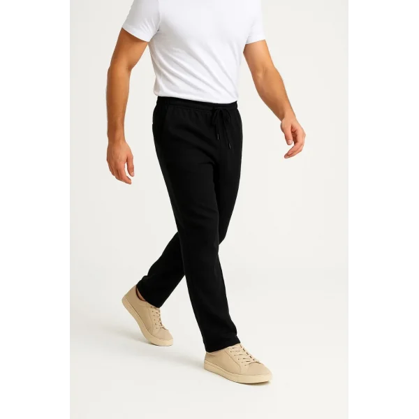 Erkek Keten Pantolon – Cepli, Beli Lastikli ve Bağcıklı, Nefes Alan Rahat Kalıp, Yazlık ve Baharlık Günlük Giyim, Şık & Konforlu Boru Paça Model - Siyah
