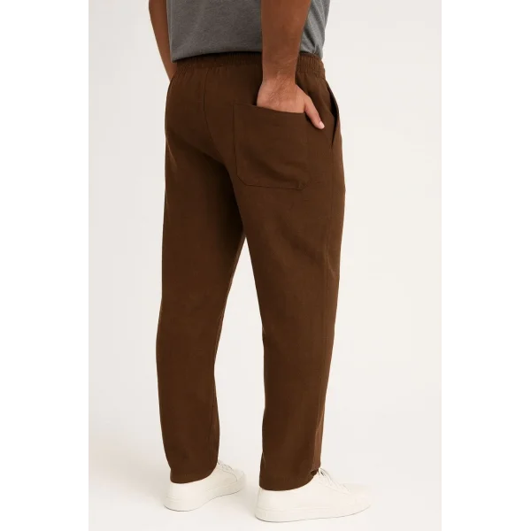Erkek Keten Pantolon – Cepli, Beli Lastikli ve Bağcıklı, Nefes Alan Rahat Kalıp, Yazlık ve Baharlık Günlük Giyim, Şık & Konforlu Boru Paça Model - Kahverengi