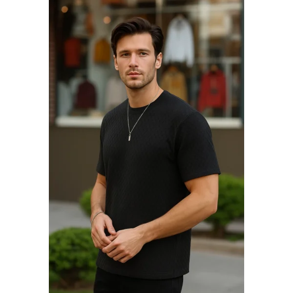 Erkek Kısa Kollu Baklava Desenli T-shirt