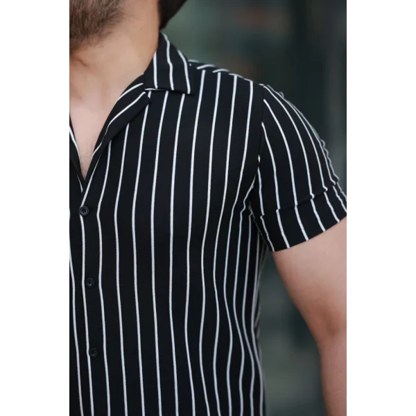 Erkek Kısa Kollu Beyaz çizgi Desenli örme Kumaş Pamuklu Gömlek