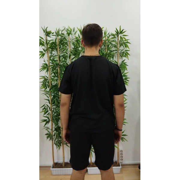 Erkek Kısa Kollu Bisiklet Yaka Baskılı Bluz Ipli Short Iki Iplik Takım