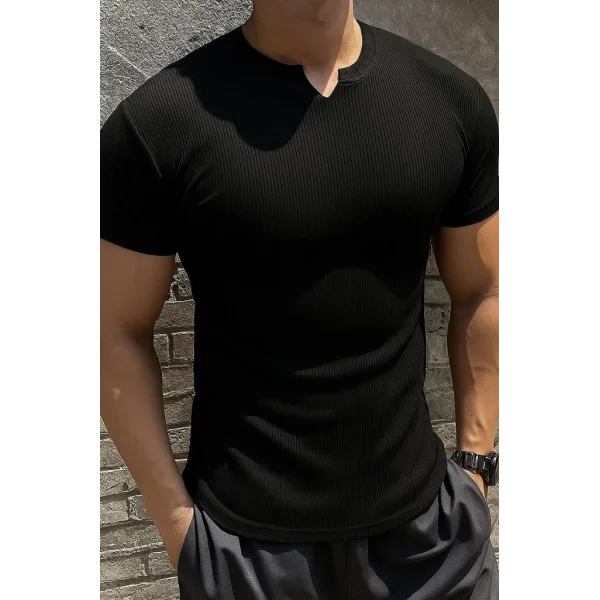 Erkek Kısa Kollu Bisiklet Yaka Burgu Bluz