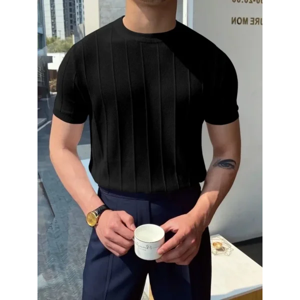 Erkek Kısa Kollu Bisiklet Yaka çizgili Triko Bluz