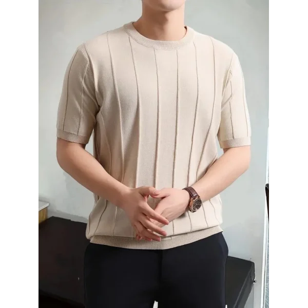 Erkek Kısa Kollu Bisiklet Yaka çizgili Triko Bluz