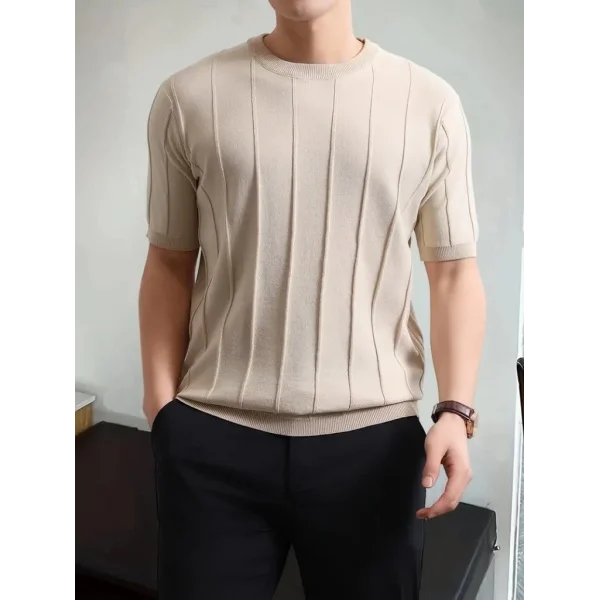 Erkek Kısa Kollu Bisiklet Yaka çizgili Triko Bluz