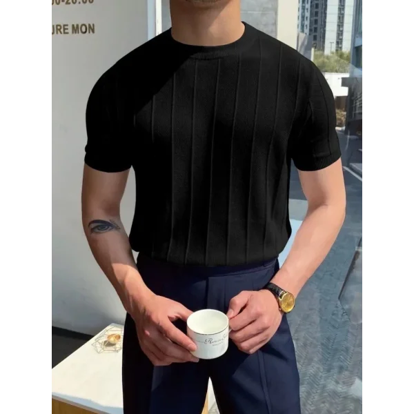 Erkek Kısa Kollu Bisiklet Yaka çizgili Triko Bluz