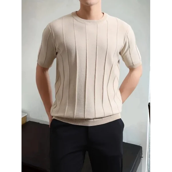 Erkek Kısa Kollu Bisiklet Yaka çizgili Triko Bluz