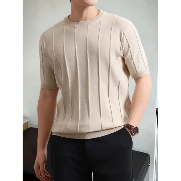 Erkek Kısa Kollu Bisiklet Yaka çizgili Triko Bluz