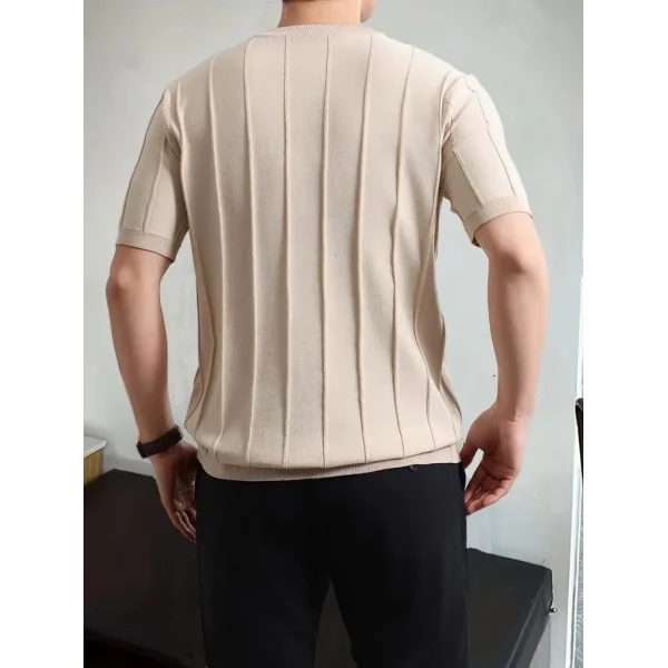 Erkek Kısa Kollu Bisiklet Yaka çizgili Triko Bluz