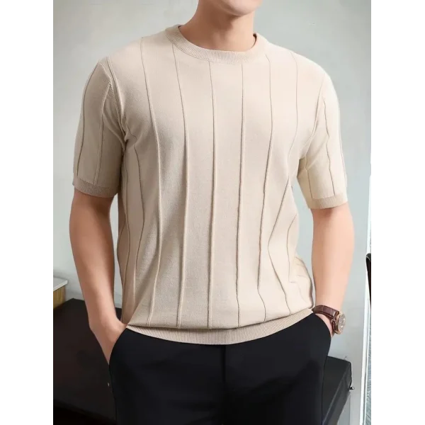 Erkek Kısa Kollu Bisiklet Yaka çizgili Triko Bluz