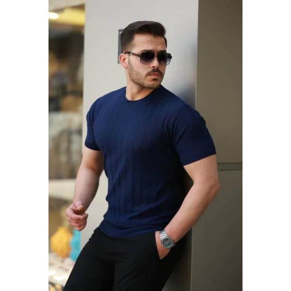 Erkek Kısa Kollu Bisiklet Yaka çizgili Triko Tişört