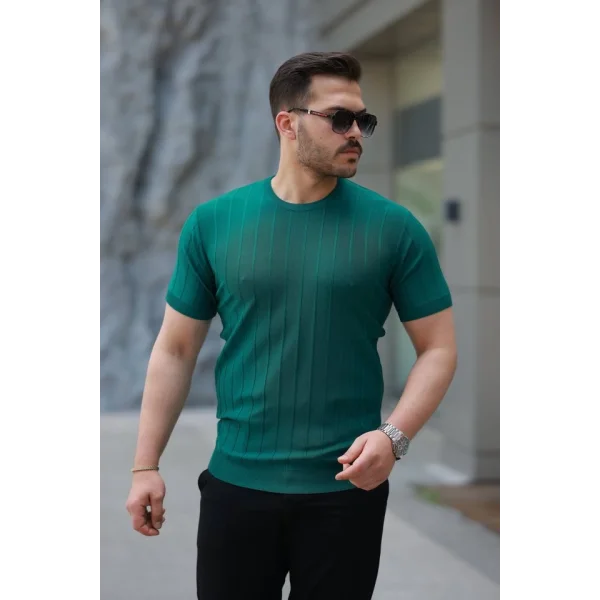 Erkek Kısa Kollu Bisiklet Yaka çizgili Triko Tişört