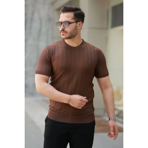 Erkek Kısa Kollu Bisiklet Yaka çizgili Triko Tişört