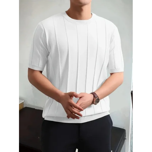 Erkek Kısa Kollu Bisiklet Yaka çizgili Triko Tshirt