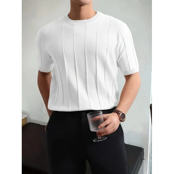 Erkek Kısa Kollu Bisiklet Yaka çizgili Triko Tshirt