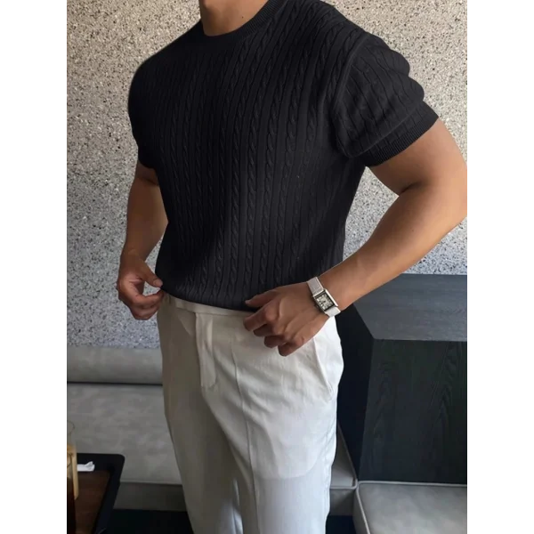 Erkek Kısa Kollu Bisiklet Yaka Triko Bluz