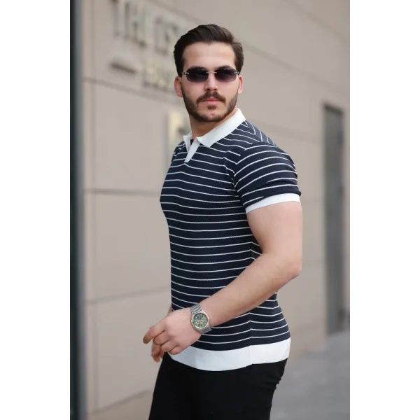 Erkek Kısa Kollu çizgi Desenli örme Kumaş Tshirt