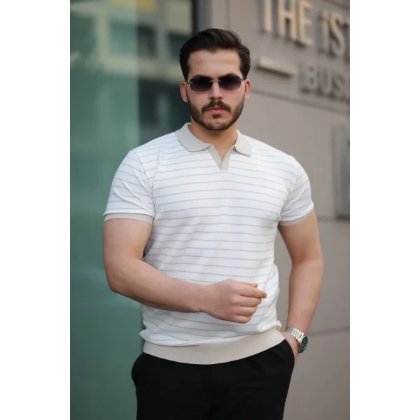 Erkek Kısa Kollu çizgi Desenli örme Kumaş Tshirt