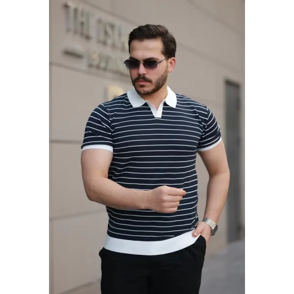 Erkek Kısa Kollu çizgi Desenli örme Kumaş Tshirt