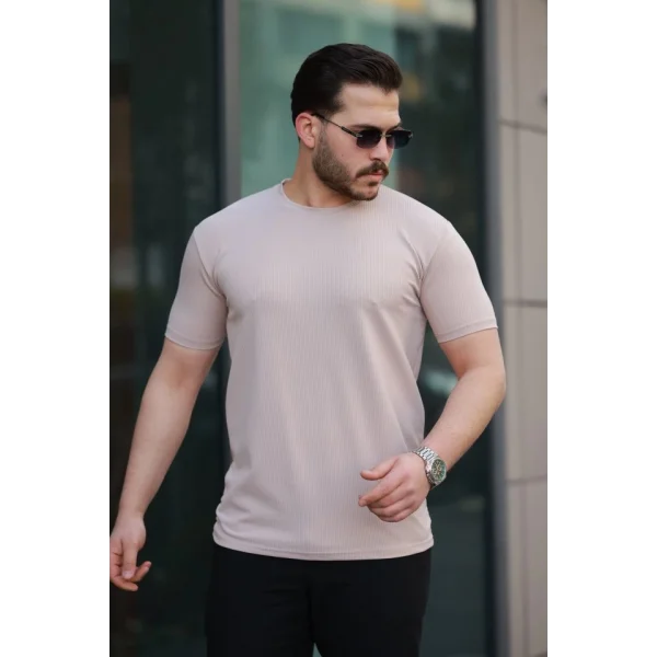 Erkek Kısa Kollu çizgi Kabartma Detaylı T-shirt