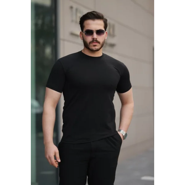 Erkek Kısa Kollu çizgi Kabartma Detaylı T-shirt